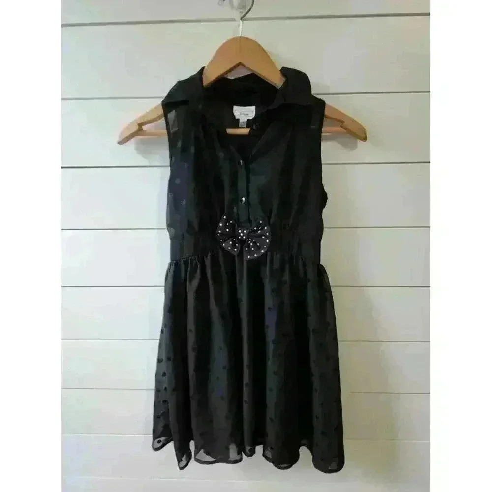 Disney D-Signed Girls Size S (7/8) Black on Black Polka-dot Sleeveless Dress